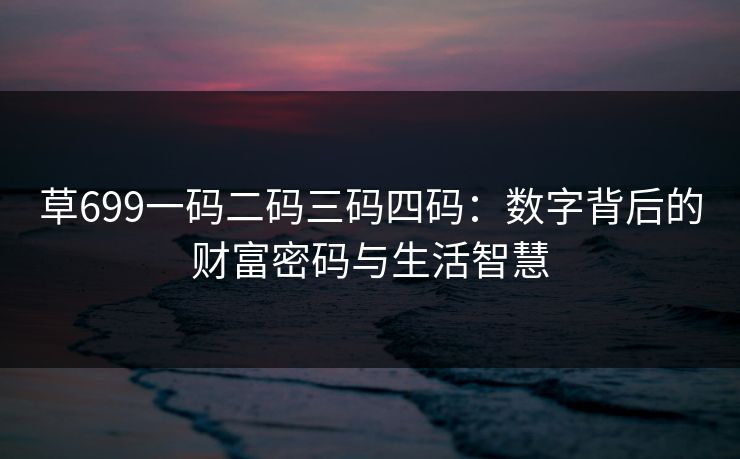 草699一码二码三码四码：数字背后的财富密码与生活智慧