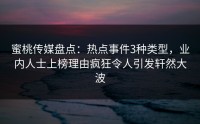 蜜桃传媒盘点：热点事件3种类型，业内人士上榜理由疯狂令人引发轩然大波