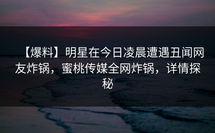 【爆料】明星在今日凌晨遭遇丑闻网友炸锅，蜜桃传媒全网炸锅，详情探秘