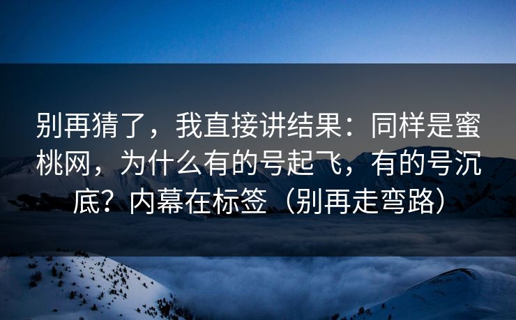 别再猜了,我直接讲结果:同样是蜜桃网,为什么有的号起飞,有的号沉底?内幕在标签(别再走弯路) 别再猜了,我直接讲结果:同样是蜜桃网,为什么有的号起飞,有的号沉底?内幕在标签(别再走弯路)